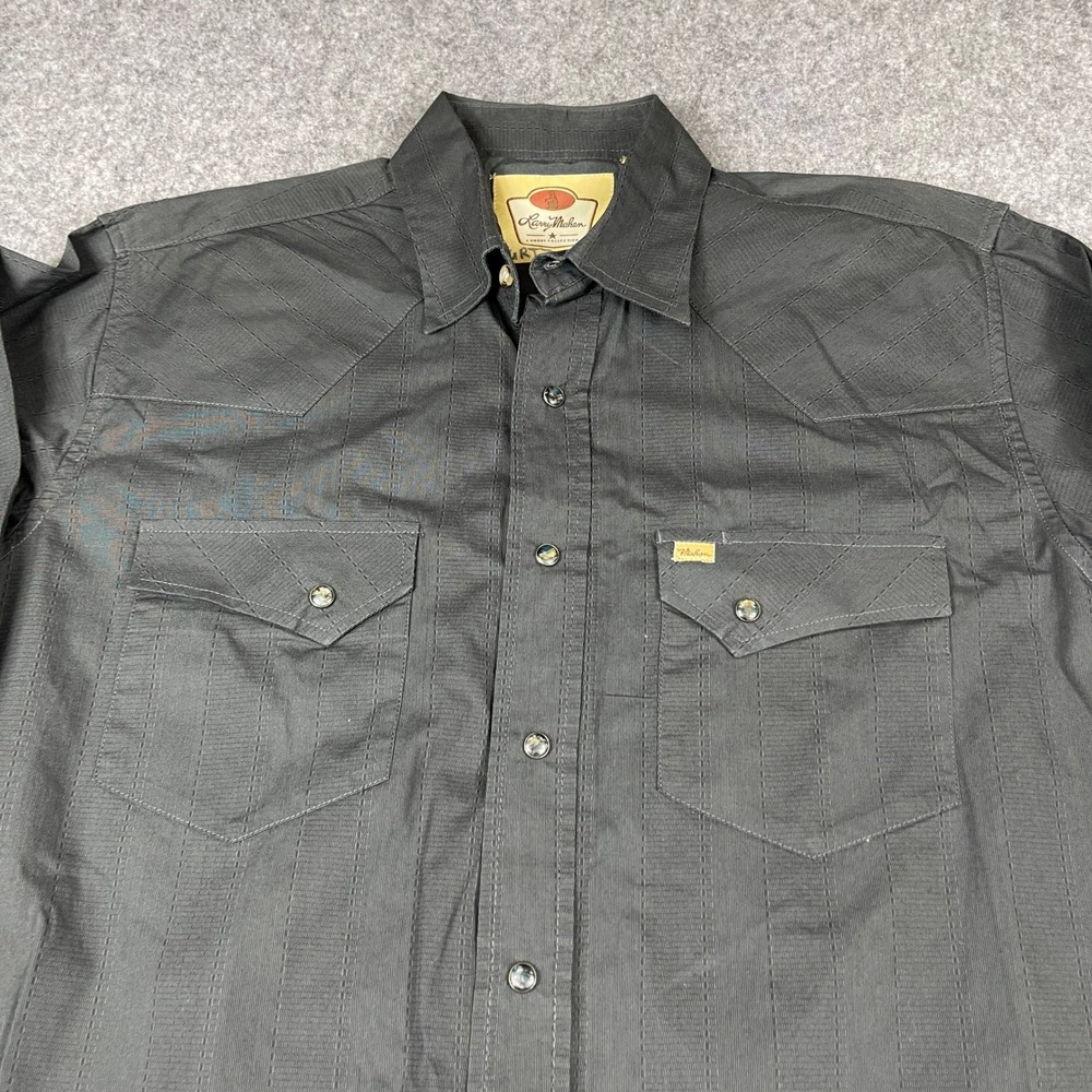 Larry Mahan Western Pearl Snap Shirt Charcoal Grey Dobby Ranch Wear Mens Med